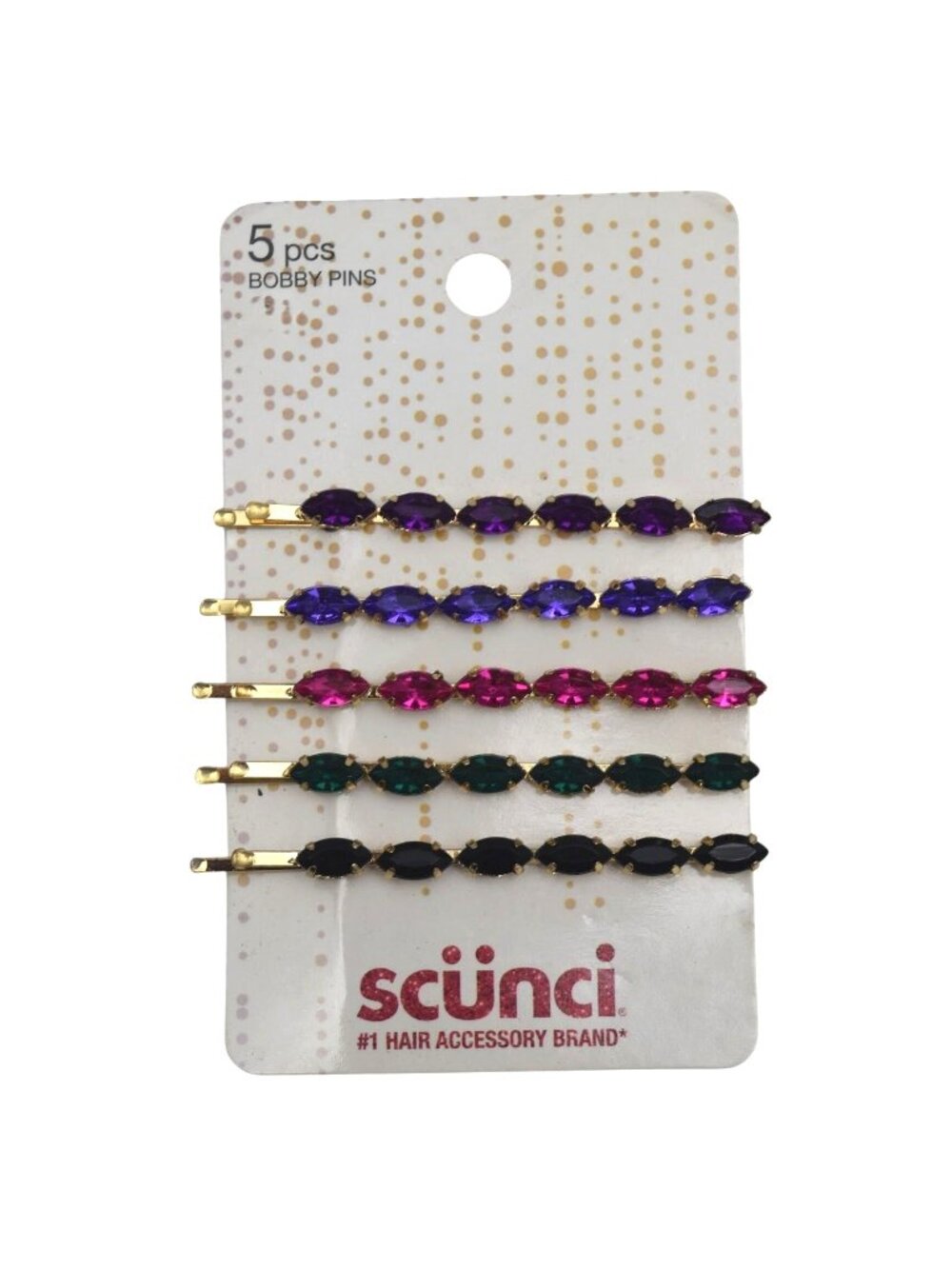 Scunci 5 Piece Gold Tone Jeweled Bobby Pins Hair Clips Multicolor Gem Accent New